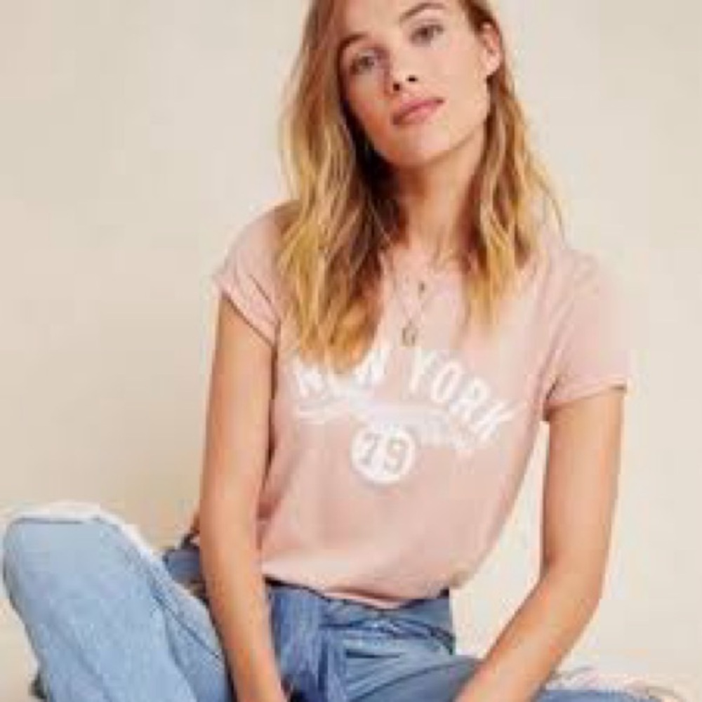 Sz XL Anthropologie Back When New York 79 cheetah pink white short sleeve tee
